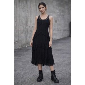 Saja 100% Silk Whimsigoth Boho Dress S Black Fairy Grunge Tiered Witchy Beaded